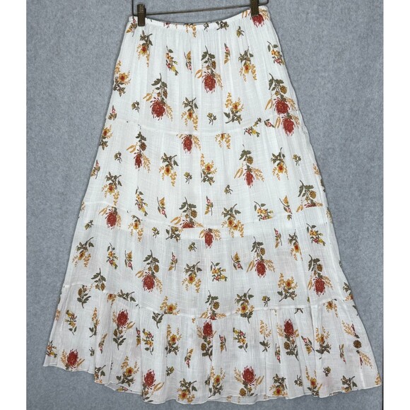 J Gee Fall Floral Tiered Maxi Skirt Sz M Cream Fairy Boho Coquette Festival - Picture 3 of 16